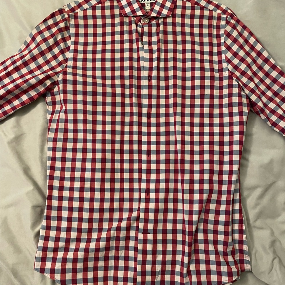 Express Red Checkered Dress Shirt